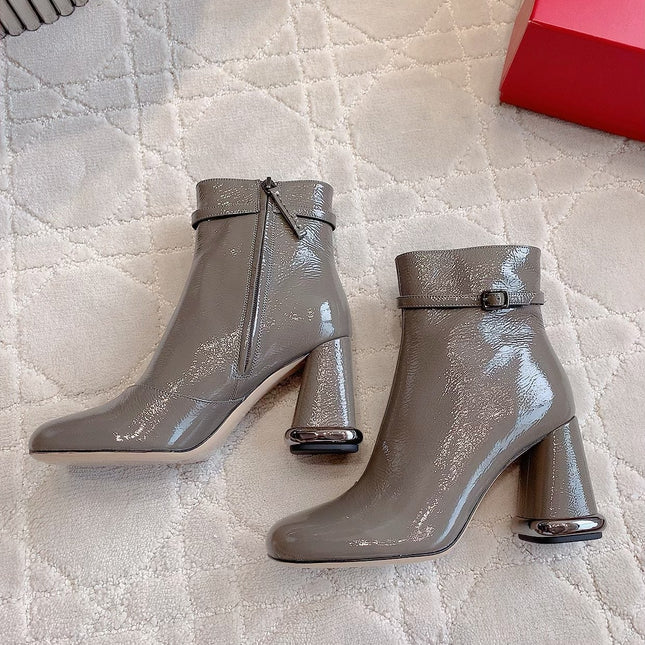 VIV' PODIUM BOOTIES IN GREY GLOSSY LAMBSKIN