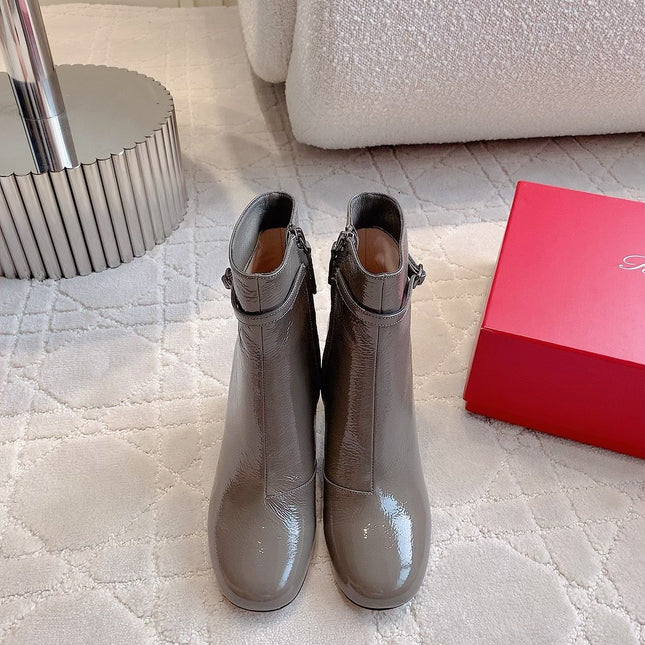VIV' PODIUM BOOTIES IN GREY GLOSSY LAMBSKIN