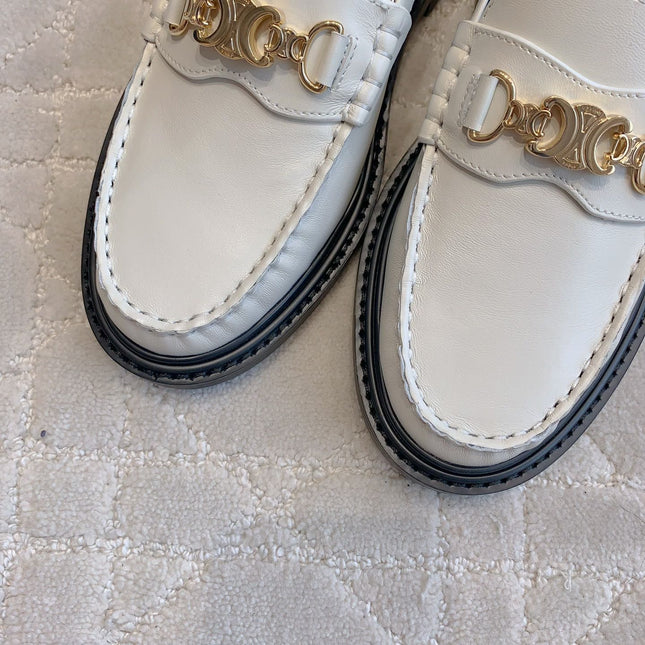 CHANEL 25S ARC DE TRIOMPHE LOAFERS IN WHITE CALFSKIN GOLD HARDWARE