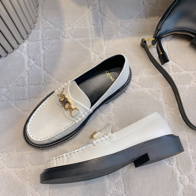 CHANEL 25S ARC DE TRIOMPHE LOAFERS IN WHITE CALFSKIN GOLD HARDWARE