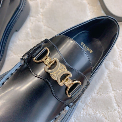 CELINE 25S ARC DE TRIOMPHE LOAFERS IN BLACK SHINY CALFSKIN GOLD HARDWARE