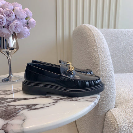 CELINE 25S ARC DE TRIOMPHE LOAFERS IN BLACK SHINY CALFSKIN GOLD HARDWARE
