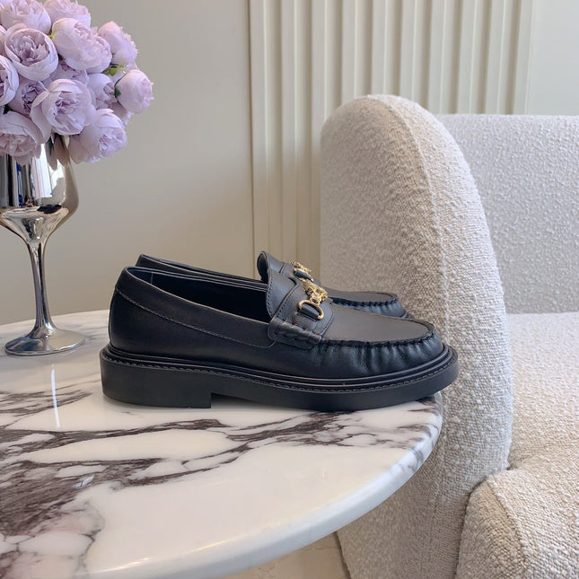 CHANEL 25S ARC DE TRIOMPHE LOAFERS IN BLACK CALFSKIN GOLD HARDWARE