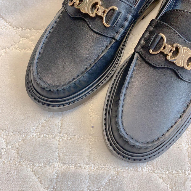 CHANEL 25S ARC DE TRIOMPHE LOAFERS IN BLACK CALFSKIN GOLD HARDWARE