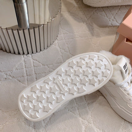THICK SOLE SNEAKERS IN WHITE LAMBSKIN WITH RABBIT FUR LINING