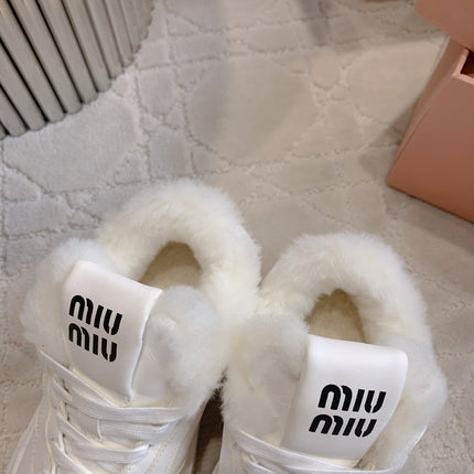 THICK SOLE SNEAKERS IN WHITE LAMBSKIN WITH RABBIT FUR LINING