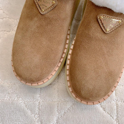 PRA MULES SHEARLING LINING IN TAN SUEDE