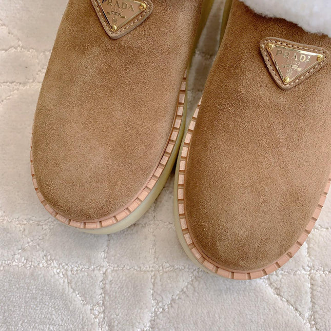 PRA MULES SHEARLING LINING IN TAN SUEDE