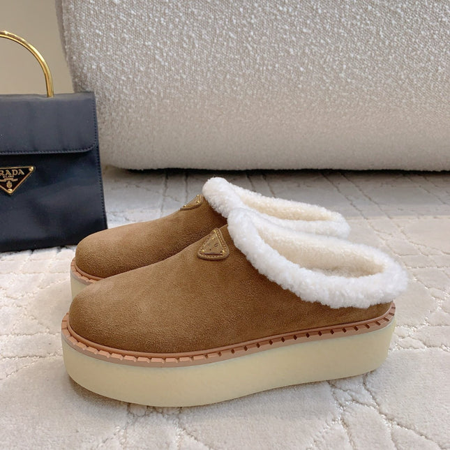 PRA MULES SHEARLING LINING IN TAN SUEDE
