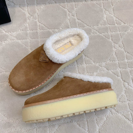 PRA MULES SHEARLING LINING IN TAN SUEDE