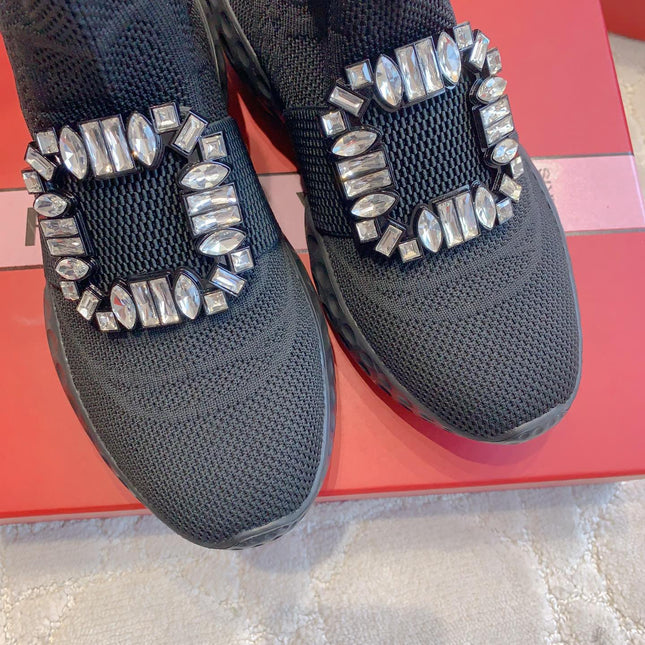 VIV' RUN LIGHT SOCKS ANKLE BOOTS IN BLACK FABRIC STRASS BUCKLE