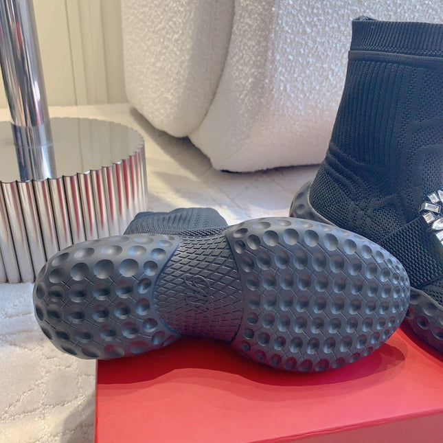 VIV' RUN LIGHT SOCKS ANKLE BOOTS IN BLACK FABRIC STRASS BUCKLE