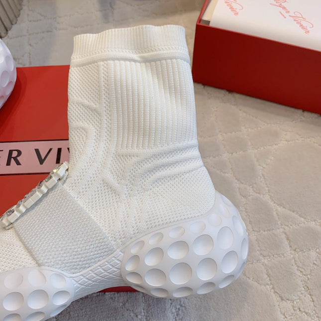 VIV' RUN LIGHT SOCKS ANKLE BOOTS IN WHITE FABRIC STRASS BUCKLE