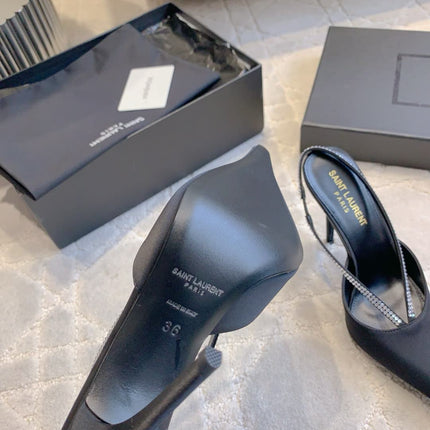 AMANDA SLINGBACK PUMPS IN BLACK SILK WITH RHINESTONES