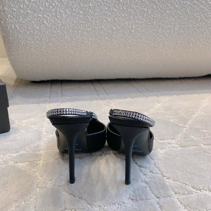 AMANDA SLINGBACK PUMPS IN BLACK SILK WITH RHINESTONES