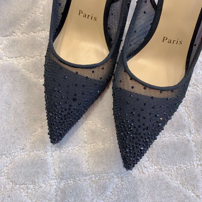 MISS Z SLINGBLACK PUMPS DAZZLING 85MM IN BLACK MESH AND STRASS