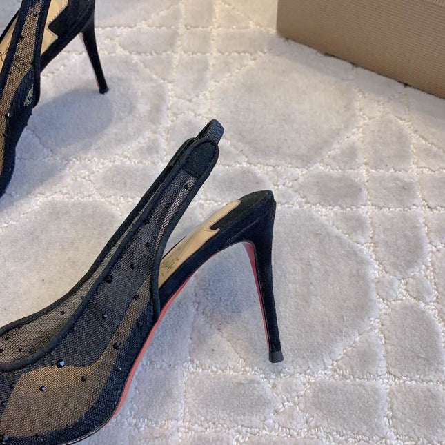 MISS Z SLINGBLACK PUMPS DAZZLING 85MM IN BLACK MESH AND STRASS