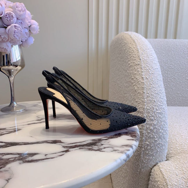 MISS Z SLINGBLACK PUMPS DAZZLING 85MM IN BLACK MESH AND STRASS