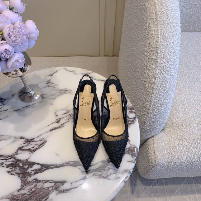 MISS Z SLINGBLACK PUMPS DAZZLING 85MM IN BLACK MESH AND STRASS