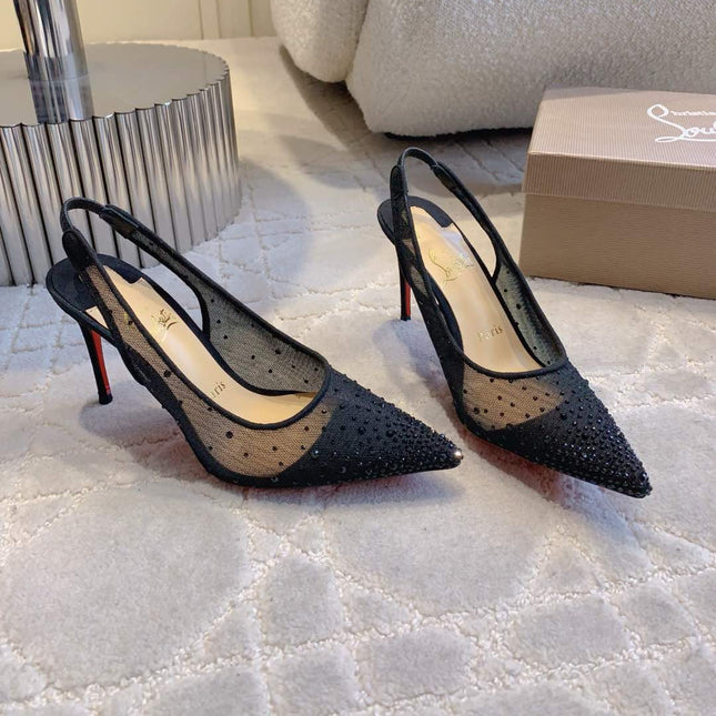 MISS Z SLINGBLACK PUMPS DAZZLING 85MM IN BLACK MESH AND STRASS