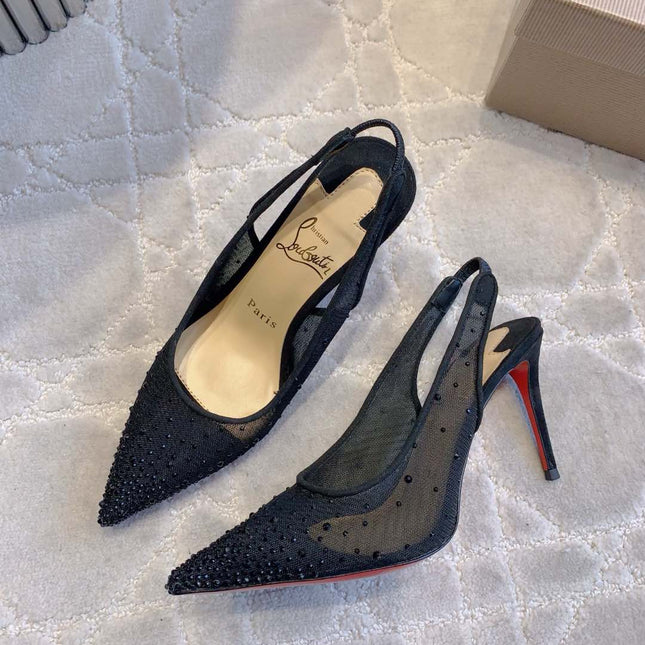 MISS Z SLINGBLACK PUMPS DAZZLING 85MM IN BLACK MESH AND STRASS