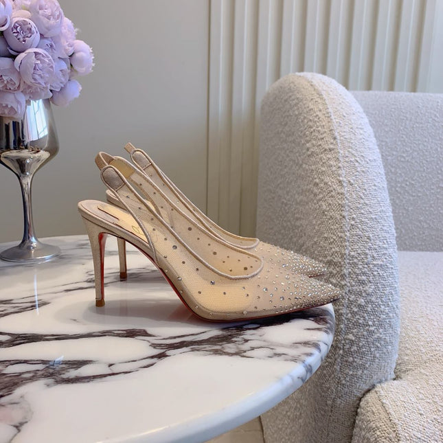 MISS Z SLINGBLACK PUMPS DAZZLING 85MM IN NUDE MESH AND STRASS