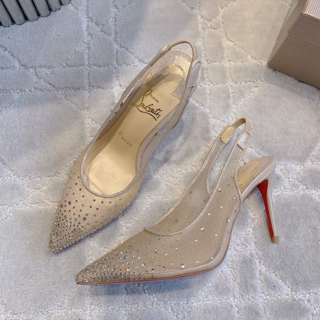 MISS Z SLINGBLACK PUMPS DAZZLING 85MM IN NUDE MESH AND STRASS
