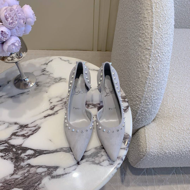 IRIZA PUMPS 85MM IN GREY SUEDE SILVER SPIKES