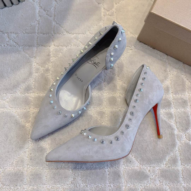IRIZA PUMPS 85MM IN GREY SUEDE SILVER SPIKES