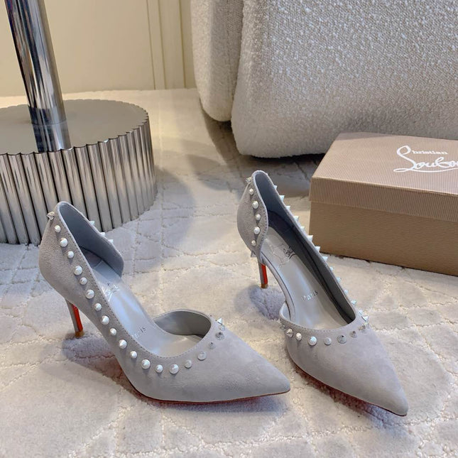 IRIZA PUMPS 85MM IN GREY SUEDE SILVER SPIKES
