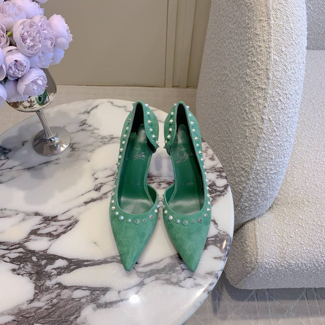 IRIZA PUMPS 85MM IN GREEN SUEDE SILVER SPIKES