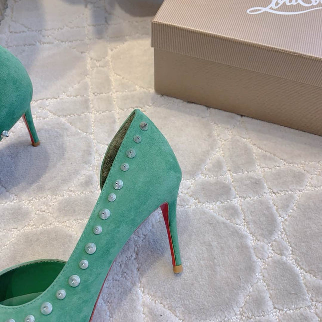 IRIZA PUMPS 85MM IN GREEN SUEDE SILVER SPIKES