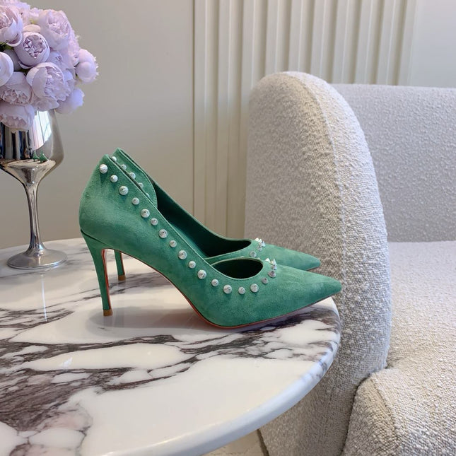 IRIZA PUMPS 85MM IN GREEN SUEDE SILVER SPIKES