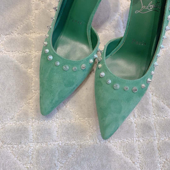 IRIZA PUMPS 85MM IN GREEN SUEDE SILVER SPIKES