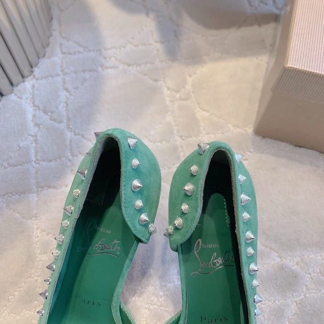 IRIZA PUMPS 85MM IN GREEN SUEDE SILVER SPIKES