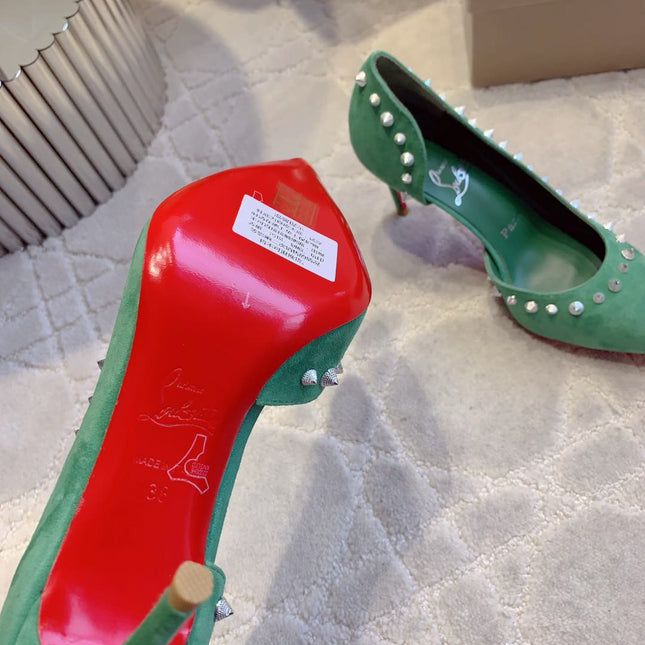 IRIZA PUMPS 85MM IN GREEN SUEDE SILVER SPIKES