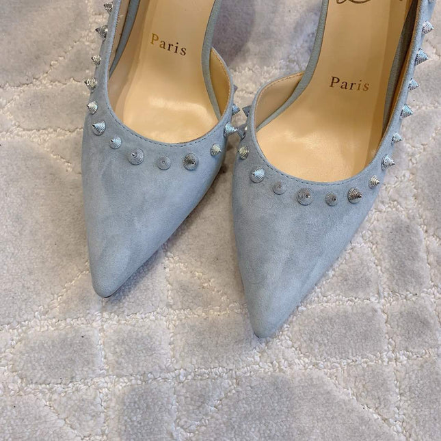IRIZA PUMPS 85MM IN LIGHT BLUE SUEDE SILVER SPIKES