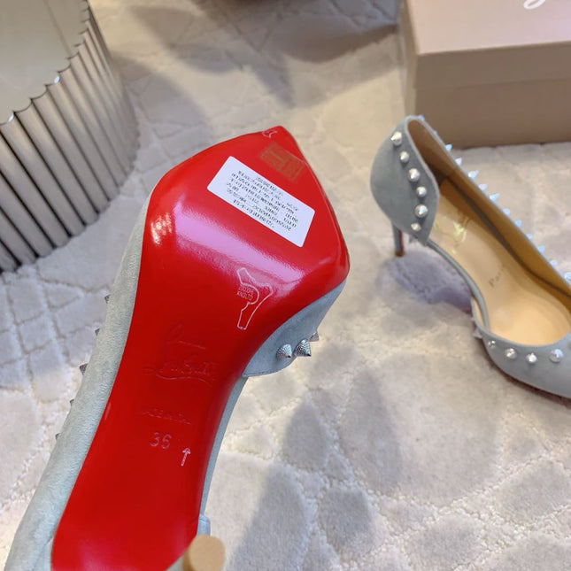 IRIZA PUMPS 85MM IN LIGHT BLUE SUEDE SILVER SPIKES