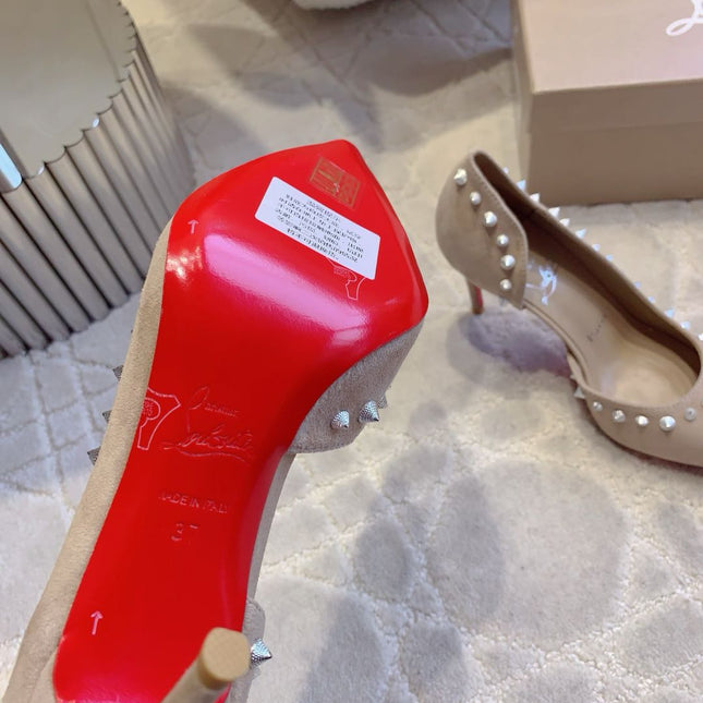 IRIZA PUMPS 85MM IN NUDE SUEDE SILVER SPIKES