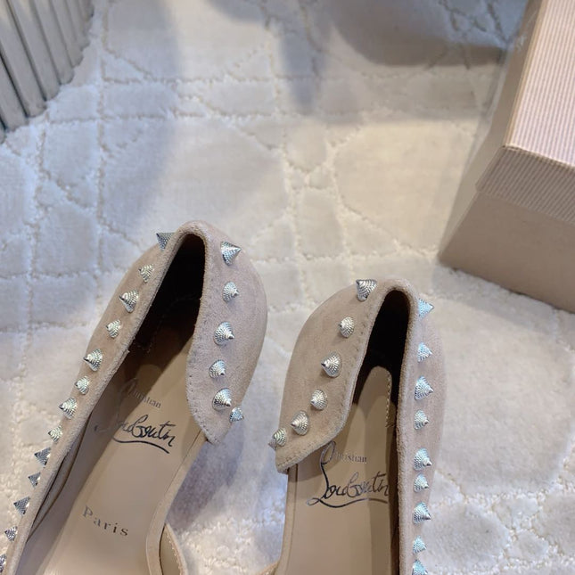 IRIZA PUMPS 85MM IN NUDE SUEDE SILVER SPIKES