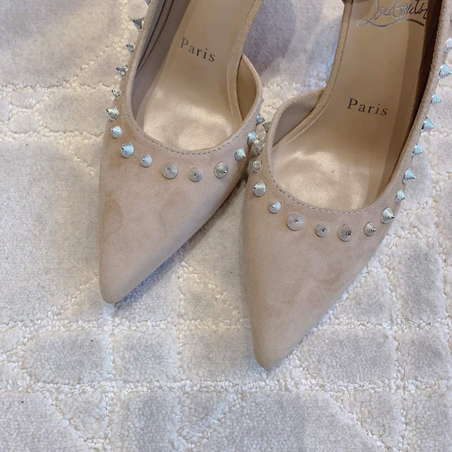IRIZA PUMPS 85MM IN NUDE SUEDE SILVER SPIKES