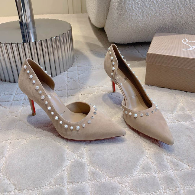 IRIZA PUMPS 85MM IN NUDE SUEDE SILVER SPIKES