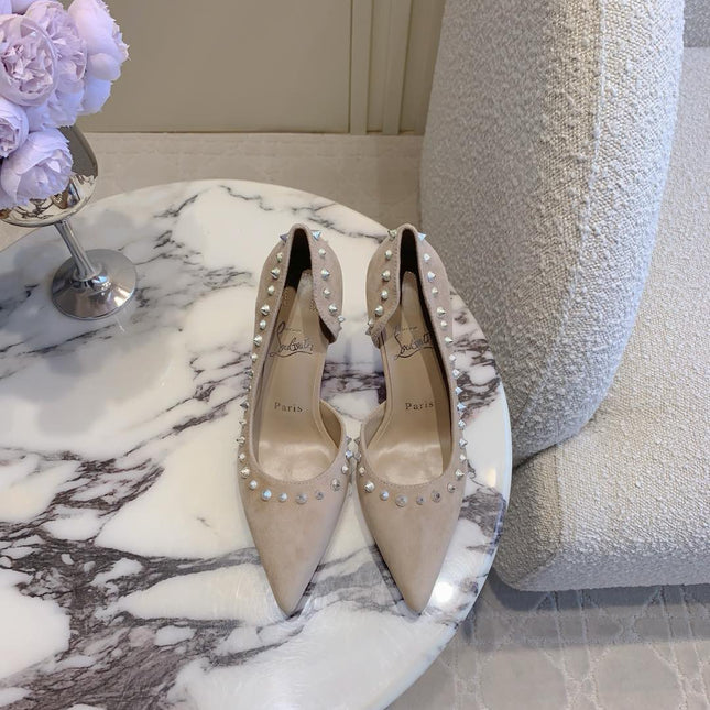 IRIZA PUMPS 85MM IN NUDE SUEDE SILVER SPIKES