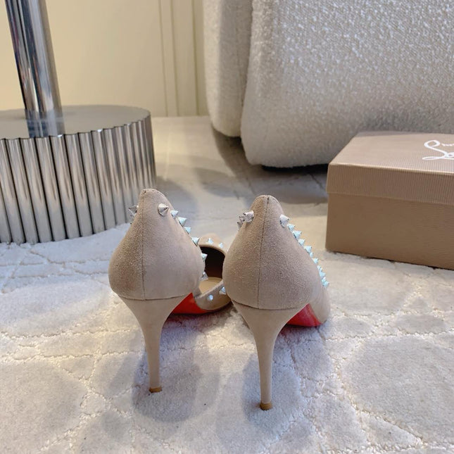 IRIZA PUMPS 85MM IN NUDE SUEDE SILVER SPIKES