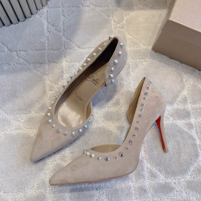 IRIZA PUMPS 85MM IN NUDE SUEDE SILVER SPIKES