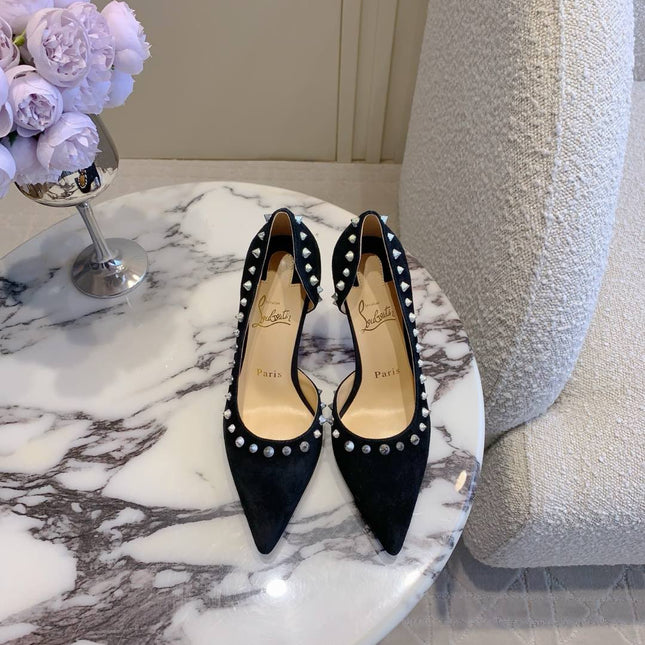 IRIZA PUMPS 85MM IN BLACK SUEDE SILVER SPIKES