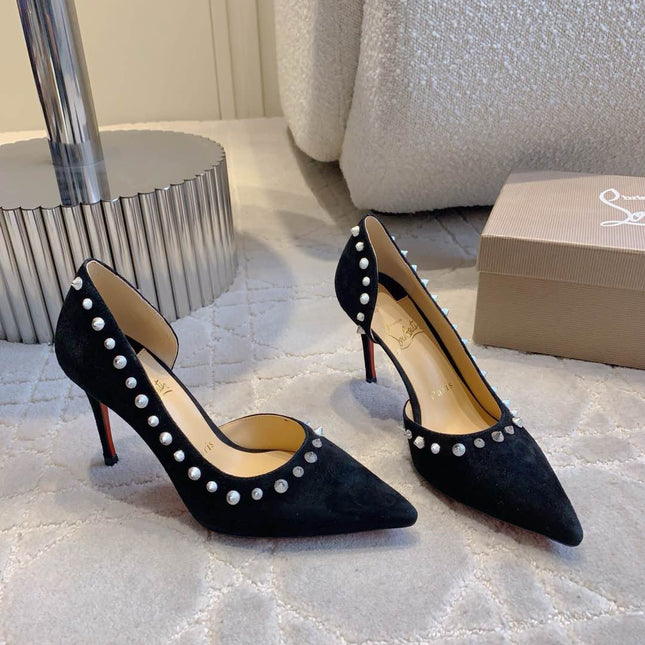 IRIZA PUMPS 85MM IN BLACK SUEDE SILVER SPIKES
