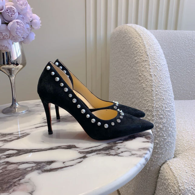 IRIZA PUMPS 85MM IN BLACK SUEDE SILVER SPIKES