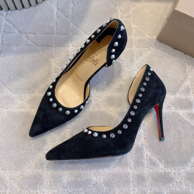 IRIZA PUMPS 85MM IN BLACK SUEDE SILVER SPIKES