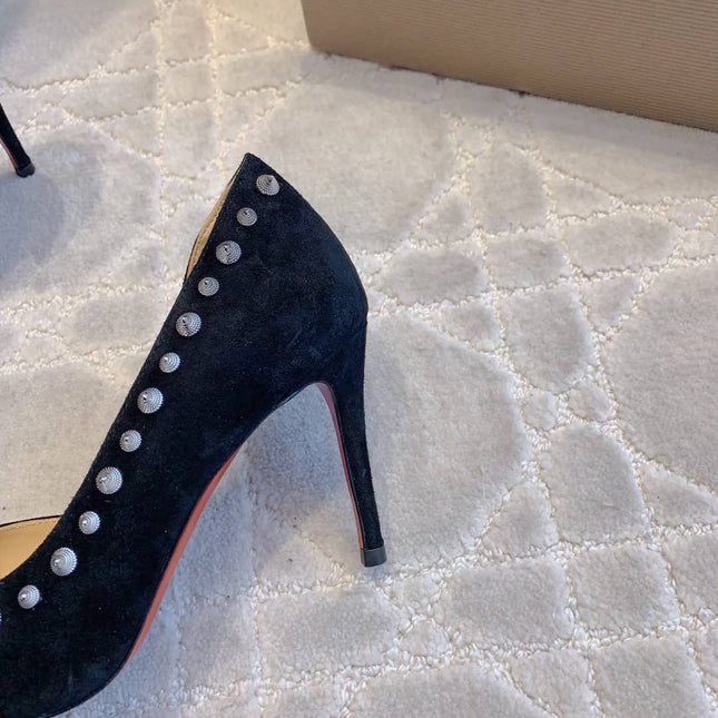 IRIZA PUMPS 85MM IN BLACK SUEDE SILVER SPIKES